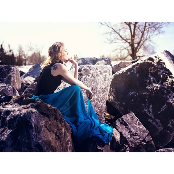 Women's Custom color Long chiffon skirt with elastic waist and full slit - Picture 3 of 8